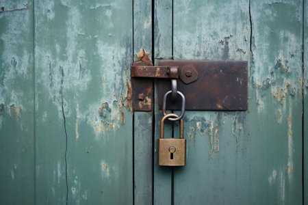 a rusted lock on an old wooden door, created with generative aiの素材