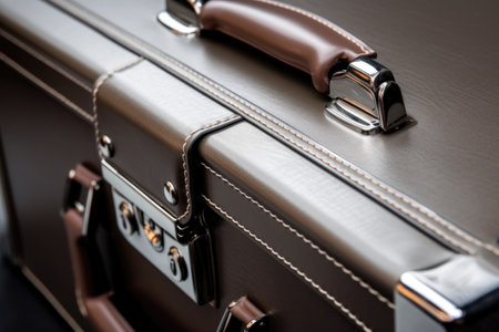closeup view of a locked metallic briefcase, created with generative aiの素材