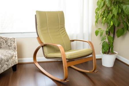 bentwood rocking chair with plush cushioning, created with generative aiの素材