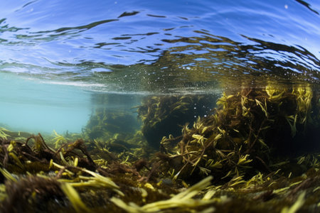 a variety of seaweed in shallow water, created with generative aiの素材