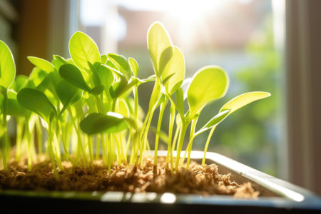 houseplant with baby sprouts in the sunlight, created with generative aiの素材