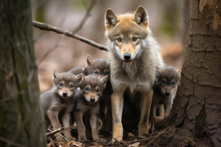 a pack of wolves with cubs, created with generative aiの素材