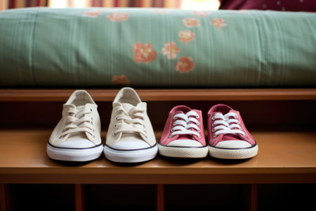 childs shoes on furniture, created with generative aiの素材