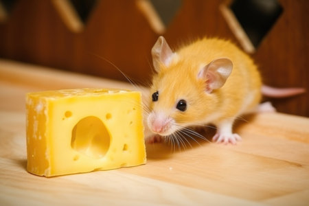 mouse trap with cheese close-up on the floor, created with generative aiの素材