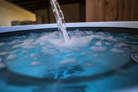 properly balanced water inside a clean hot tub, created with generative aiの素材