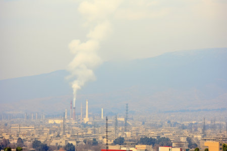 close-up of smog from industrial area, created with generative aiの素材