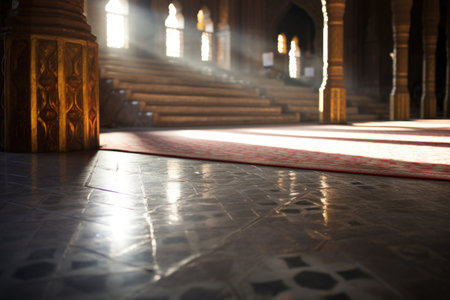 intricate patterns on the floor of a mosque, created with generative aiの素材