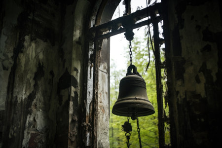 a bell in a bell tower of an old monastery, created with generative aiの素材
