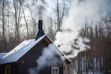 smoke emitting from chimney during chilly weather, created with generative aiの素材