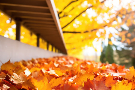 rain gutter filled with autumn leaves, created with generative aiの素材