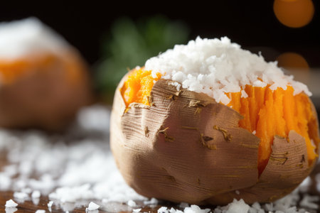 macro shot of a baked sweet potato, created with generative aiの素材