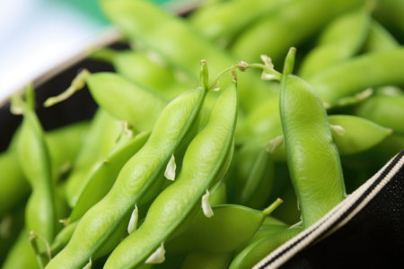 close-up shot of edamame beans in pod, created with generative aiの素材