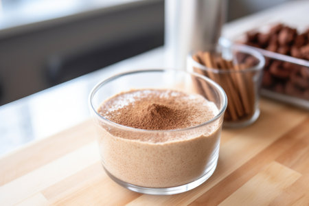 flaxseed smoothie with a dusting of cinnamon on a kitchen countertop, created with generative aiの素材