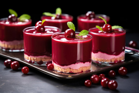 cherry mousse with coulis and cherries on top, created with generative aiの素材