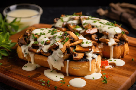 mushroom bruschetta topped with melted cheese, created with generative aiの素材