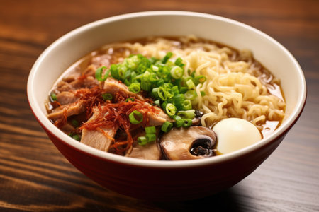 ramen with sliced pork, mushrooms, and green onion, created with generative aiの素材