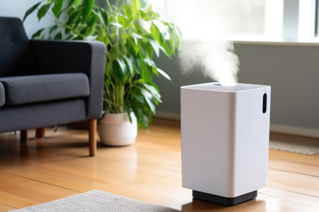 air purifier releasing clean air into the room, created with generative aiの素材