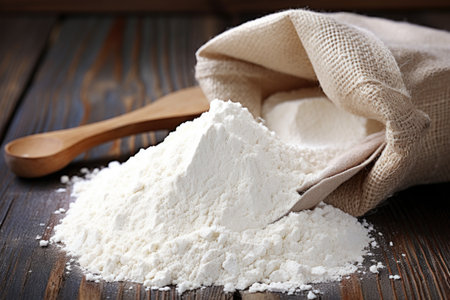 gluten-free all-purpose flour inside a rustic burlap sack, created with generative aiの素材