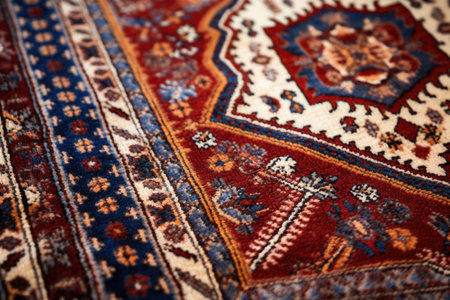 intricate patterns of a handcrafted oriental rug, created with generative aiの素材