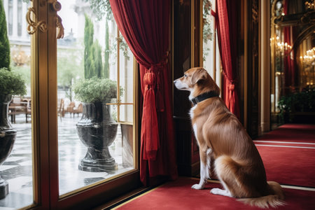 a guard dog patrolling an opulent mansion, created with generative aiの素材