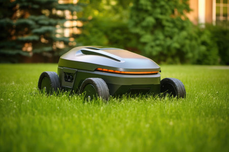 robot lawn mower grass, created with generative aiの素材