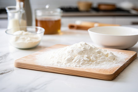 raw dough on a floured kitchen countertop, created with generative aiの素材