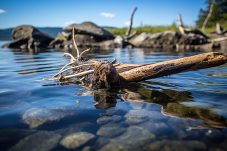 driftwood as a makeshift boat paddle, created with generative aiの素材