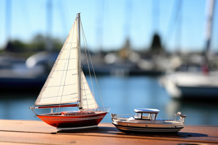 boat insurance policy next to miniature sailing boat on a table, created with generative aiの素材