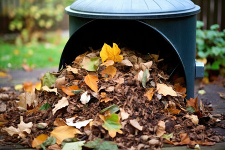 a backyard compost bin filled with leaves, created with generative aiの素材