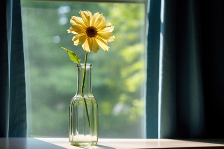 single flower in a vase by a window, created with generative aiの素材