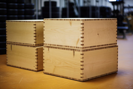 wooden plyo boxes stacked in the gym room, created with generative aiの素材