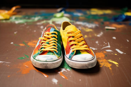 hand-painted canvas shoes on floor, created with generative aiの素材