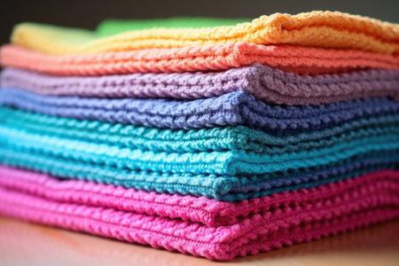 cascade of colorful washable cleaning cloths, created with generative aiの素材