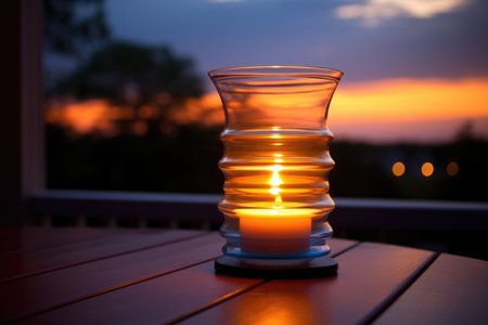 dusk shot of a hurricane lamp glowing softly, created with generative aiの素材