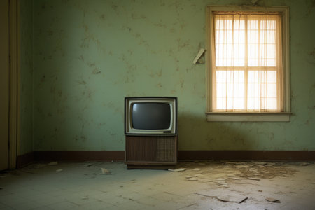 muted television in an otherwise empty room, created with generative aiの素材