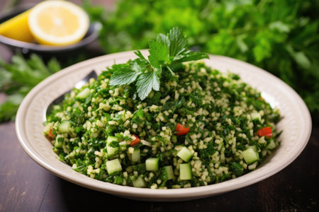 a lebanese tabbouleh salad with fresh herbs, created with generative aiの素材