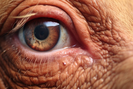close shot of a pigs inflamed eye, created with generative aiの素材