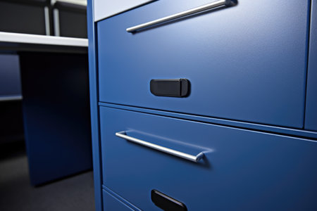 a secure steel filing cabinet with a lock, created with generative aiの素材