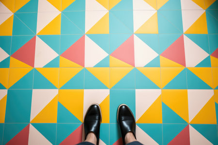colourful vinyl flooring with geometric patterns, created with generative aiの素材