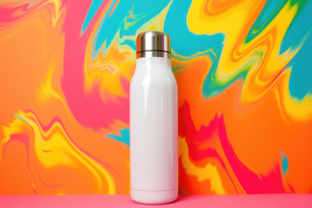 an insulated water bottle on a colorful background, created with generative aiの素材