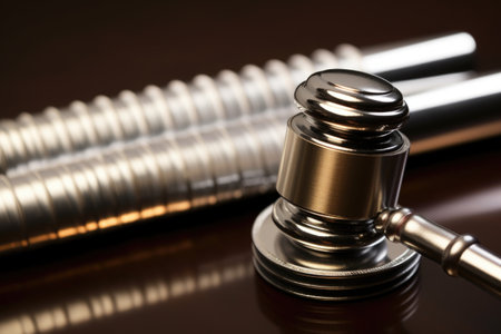 metal gavel resting on a ream of guardianship papers, created with generative aiの素材