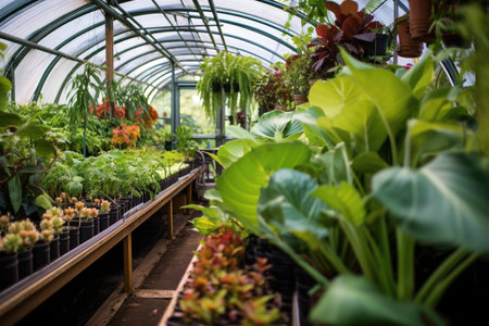 a greenhouse full of exotic plants and flowers, created with generative aiの素材