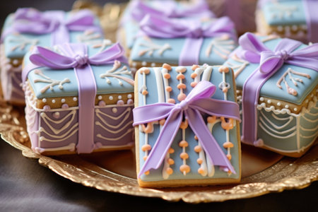 wrapped gift box cookies with detailed icing decorations, created with generative aiの素材