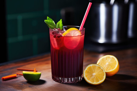 beetroot and carrot juice with a reusable straw, created with generative aiの素材