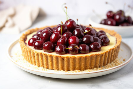tart with homemade cherry filling and a golden brown crust, created with generative aiの素材