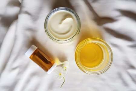 top view shot of skincare routine, created with generative aiの素材
