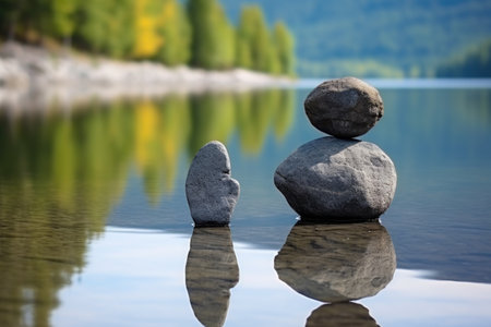 big and small rocks mirroring parent-child concept in nature, created with generative aiの素材
