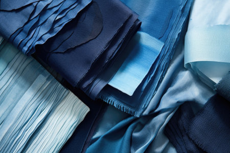 swatches of fabric in various shades of blue, created with generative aiの素材
