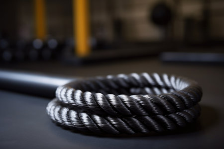 detail of a thick rope used for fitness training, created with generative aiの素材
