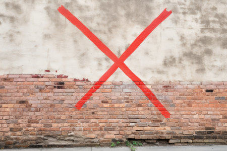 graffiti crossed out with a red line on a brick wall, created with generative aiの素材